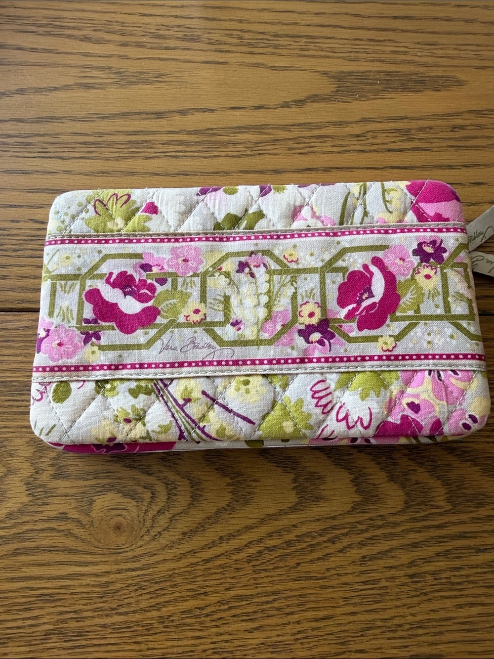 Vera Bradley Quilted Floral Zip Pouch in Pink, Green & Cream